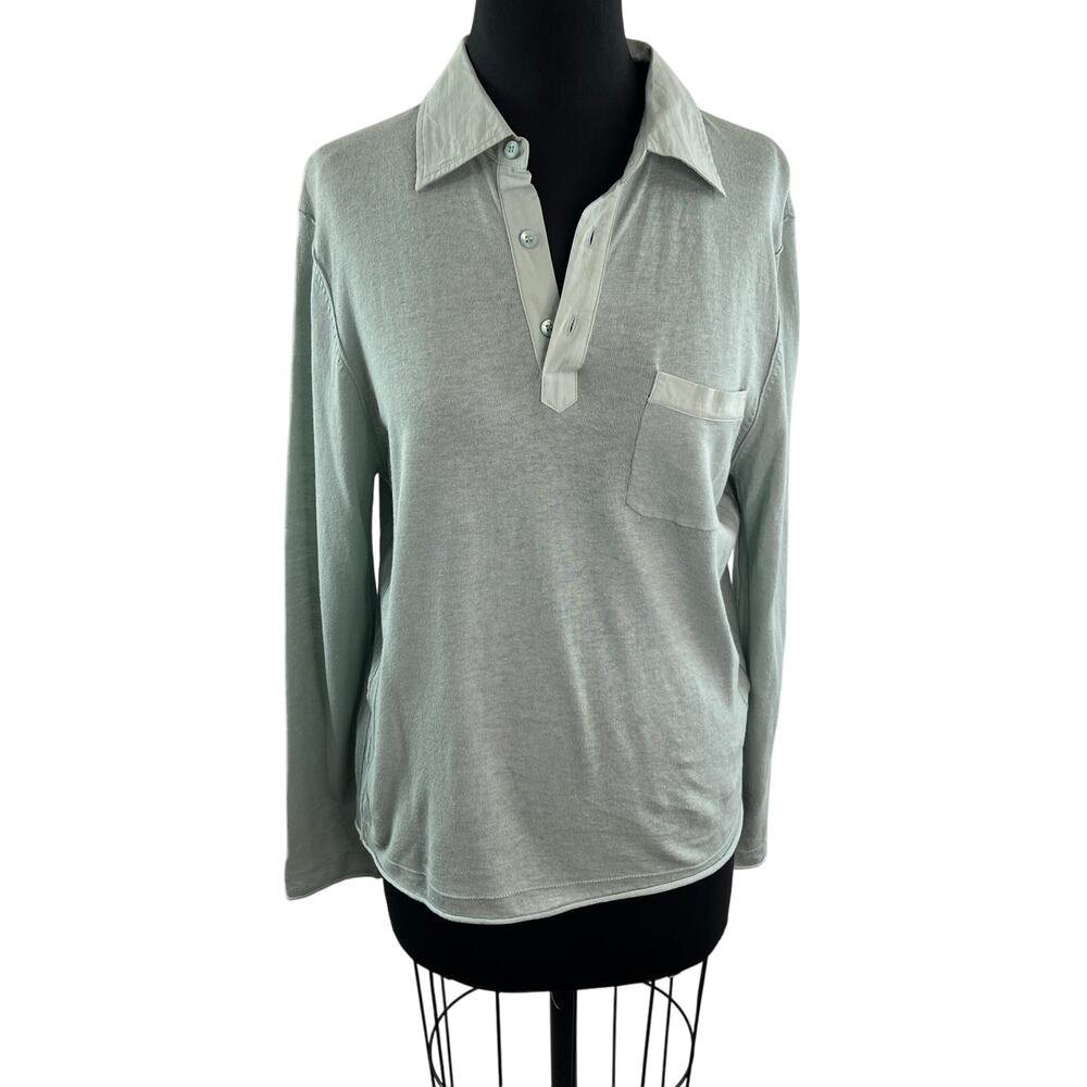 Ted Baker Green Polo Top Linen Cotton Knit Collared Long Sleeve Pullover 3